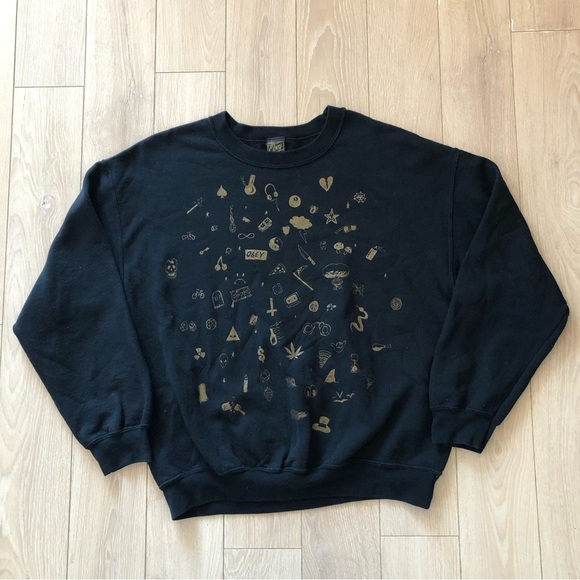 Obey The Last Night Girl Sweater Crew Neck Sweatshirt in Black Made in USA - Picture 1 of 11